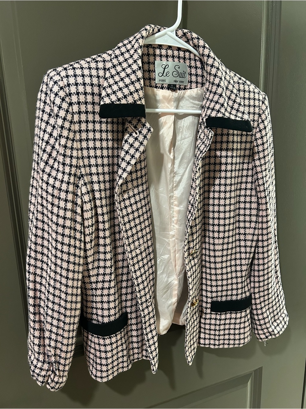 Le Suit Pink & Black Houndstooth Women's Jacket Size 8